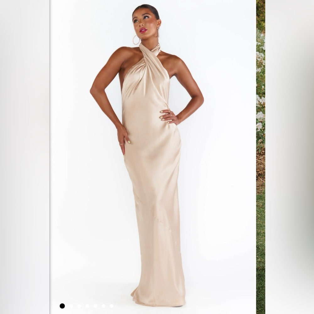 Jasmine Halter Maxi Dress in Champagne Luxe Satin
